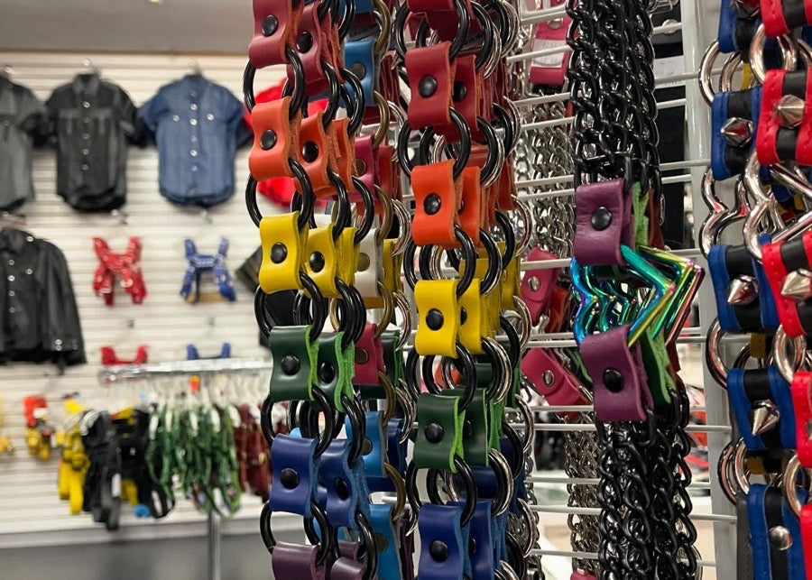 Premium Rainbow Leather Chain Leash / Chain Harness